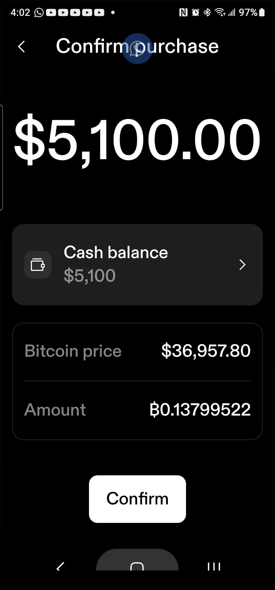 点击Next后就到这个页面,我们只需要点击Confirm, 就可以购买到比特币了.jpg
