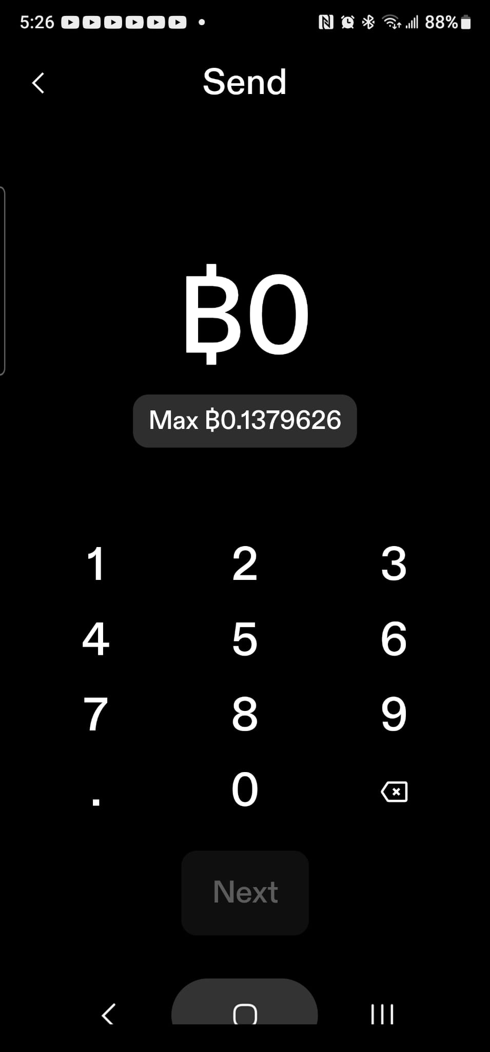 同样的,我们到达发送页面,点击Max ,或者输入比特币余额, 然后点击Next,进行发送.jpg